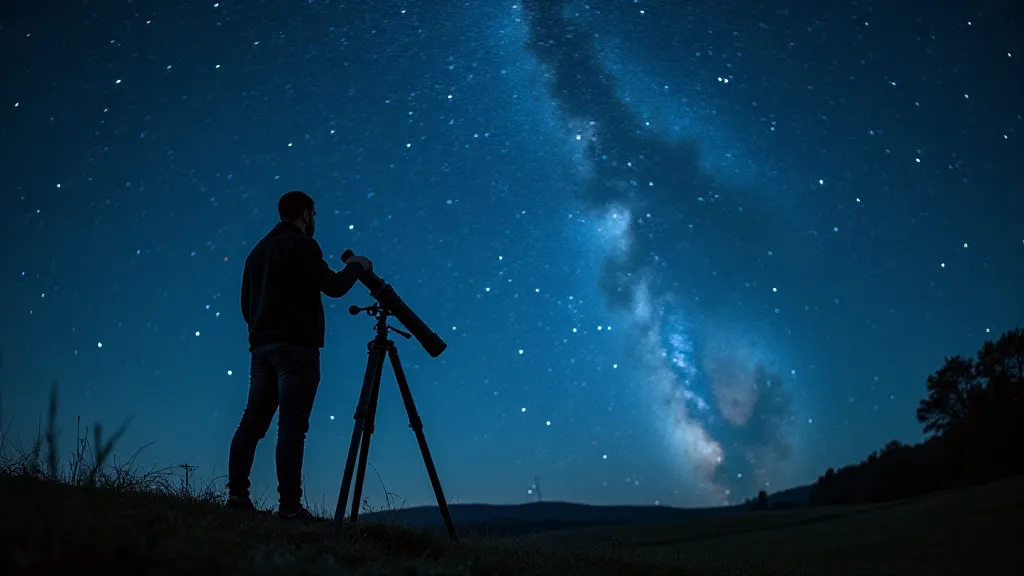 Person looking at the night sky through a telescope