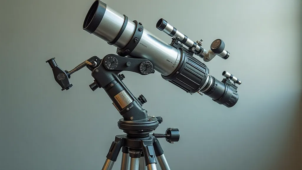 Equatorial telescope mount, with polar alignment illustrated.