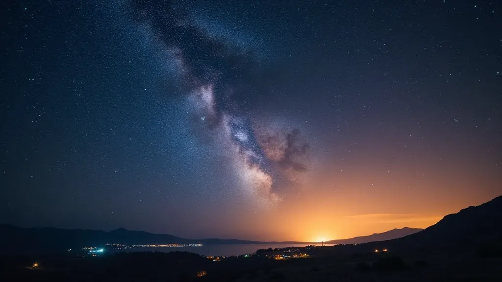 A dramatic comparison of a clear, dark night sky and a sky heavily impacted by light pollution.