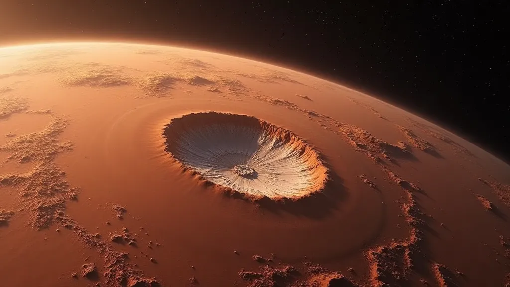 Mars showing polar ice caps and surface details