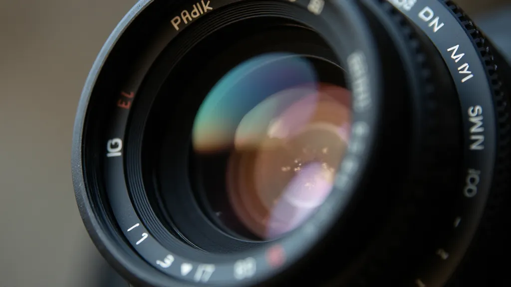 Vintage camera lens, showing aperture blades.